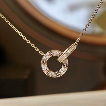 [⭐Aura]LOVE 7.6MM NECKLACE ROSE GOLD AND SILVER  FULL DIAMOND
