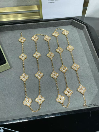 [⭐Aura]CLOVER 20 MOTIFS FULL-DIAMOND NECKLACE
