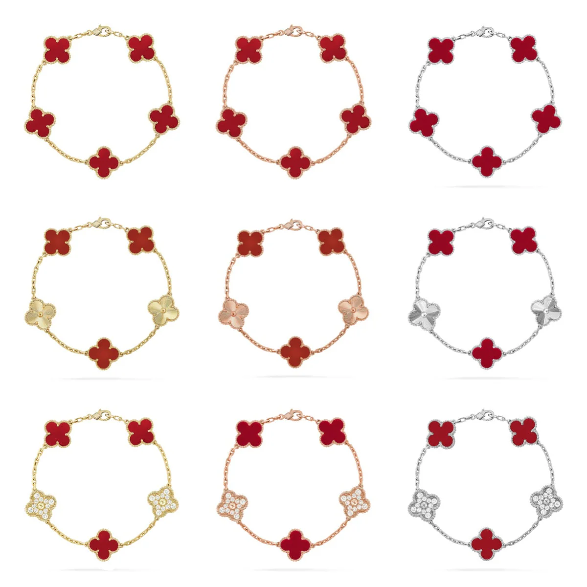 [⭐Aura] CLOVER 5 MOTIF RED CORNELIAN BRACELET COLLECTION