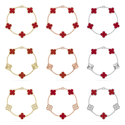 [⭐Aura] CLOVER 5 MOTIF RED CORNELIAN BRACELET COLLECTION