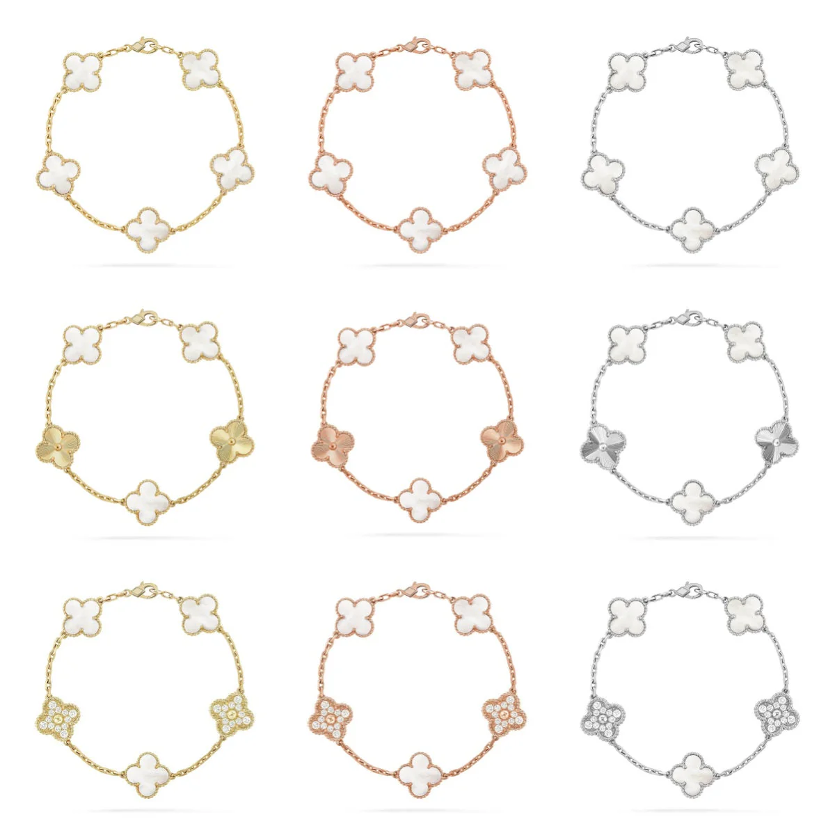 [⭐Aura]CLOVER WHITE PEARL MOP 5 MOTIF BRACELET COLLECTION