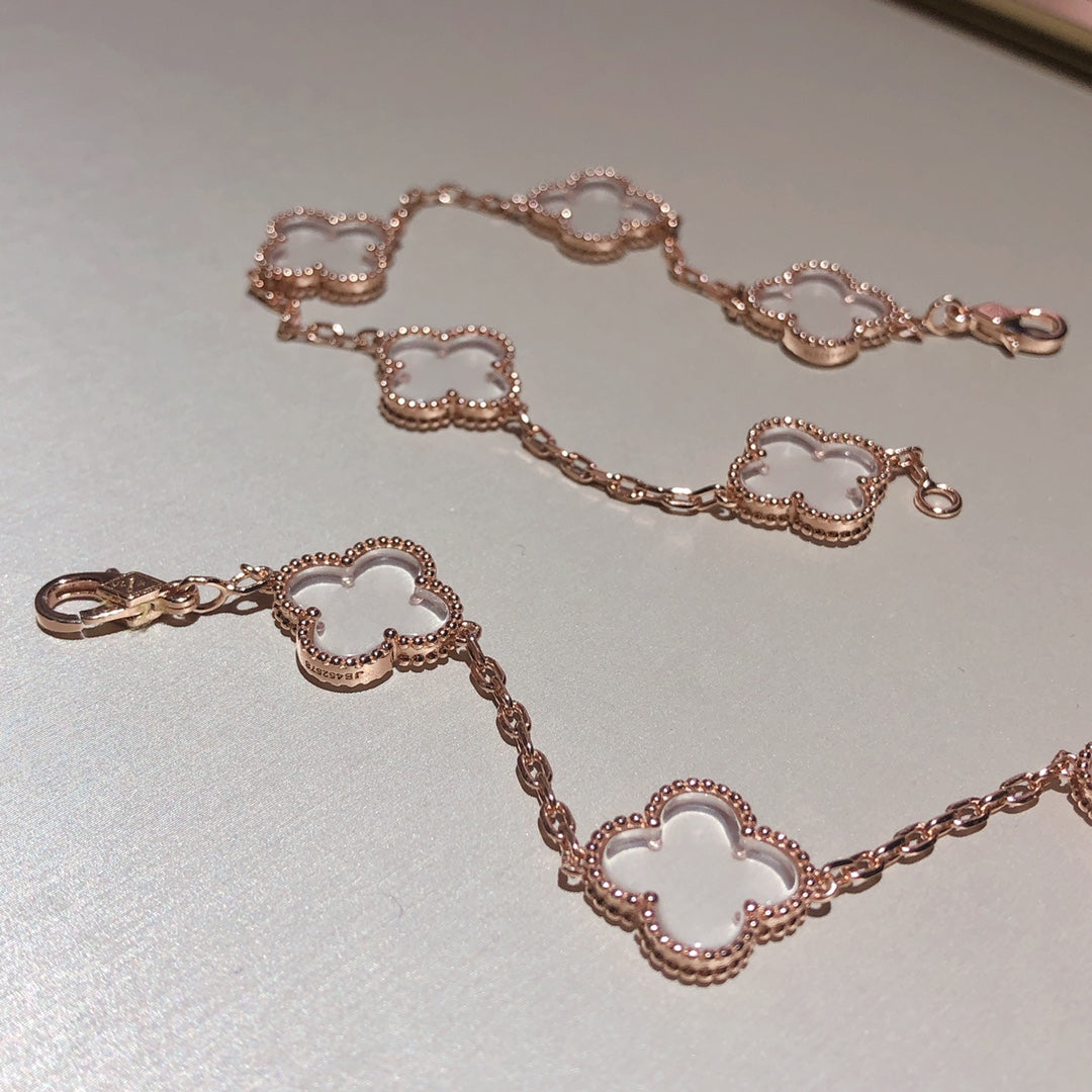 [⭐Aura]CLOVER 5 MOTIF ROCK CRYSTAL BRACELET