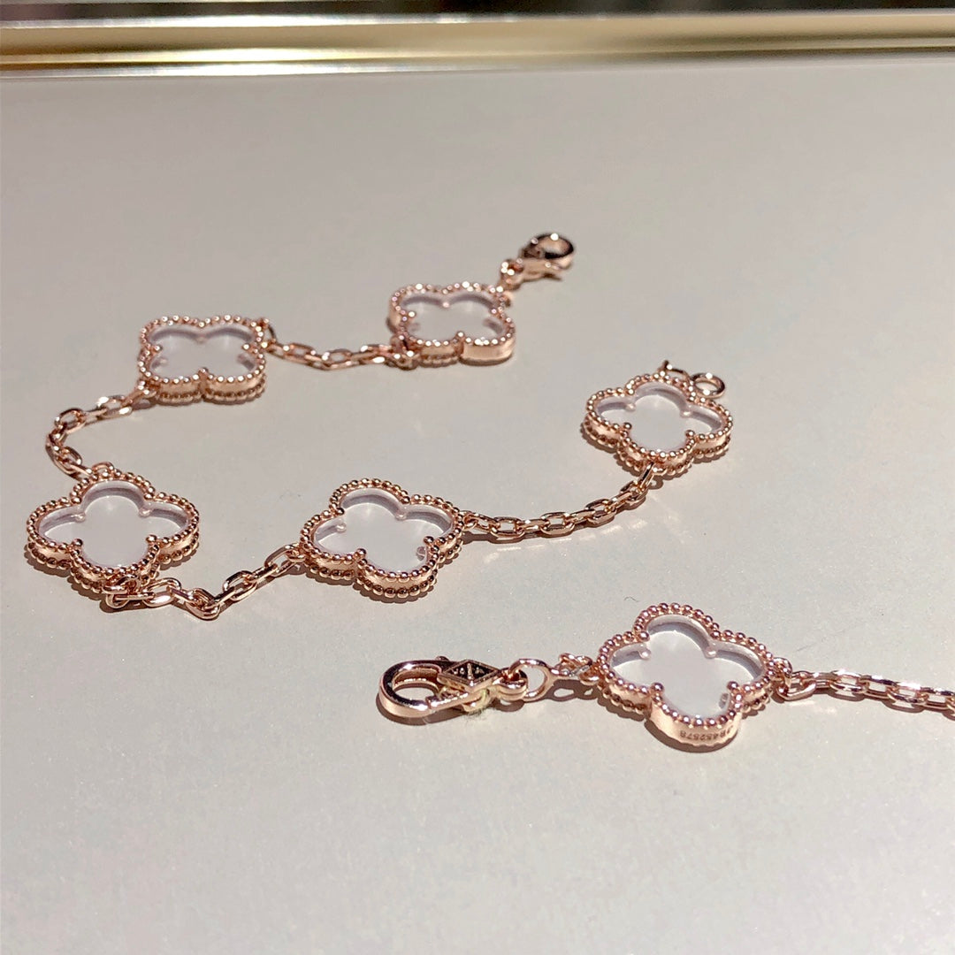 [⭐Aura]CLOVER 5 MOTIF ROCK CRYSTAL BRACELET