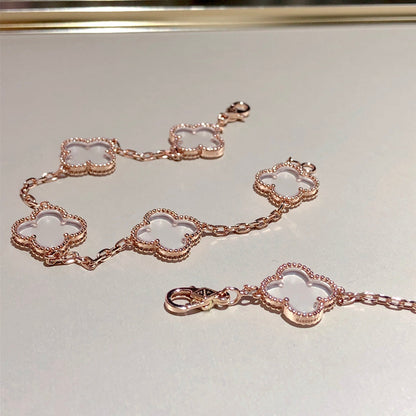 [⭐Aura]CLOVER 5 MOTIF ROCK CRYSTAL BRACELET
