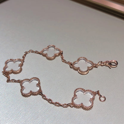 [⭐Aura]CLOVER 5 MOTIF ROCK CRYSTAL BRACELET