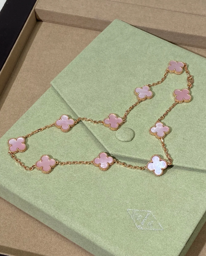 [⭐Aura Jewellery] Pink Necklace with Ten Clover Designs