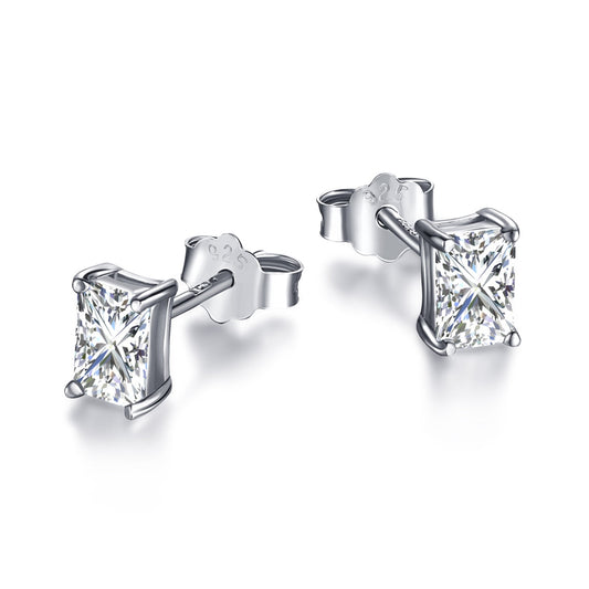 [Aura Jewelry]Stylish Shiny Rectangular Center Stone Stud Earrings