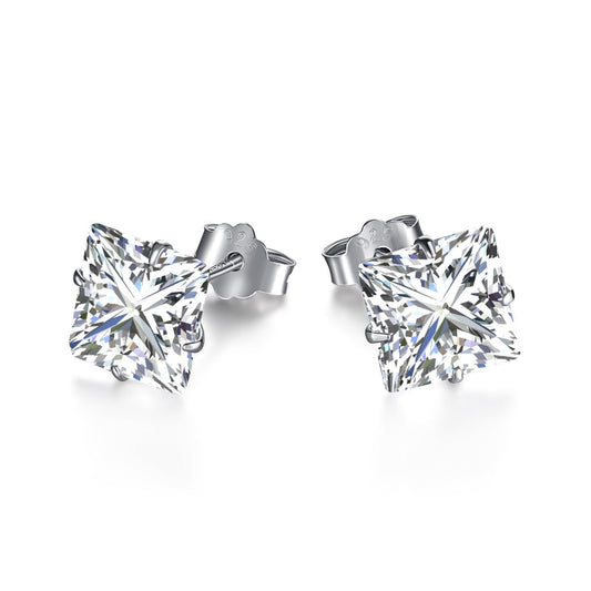 [Aura Jewelry]Stylish Shiny Square Center Stone Stud Earrings