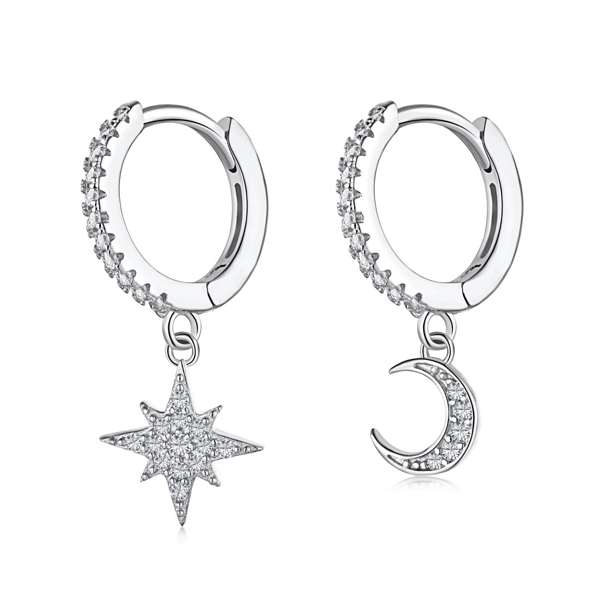 [Aura Jewelry]Star and Moon Asymmetric Earrings