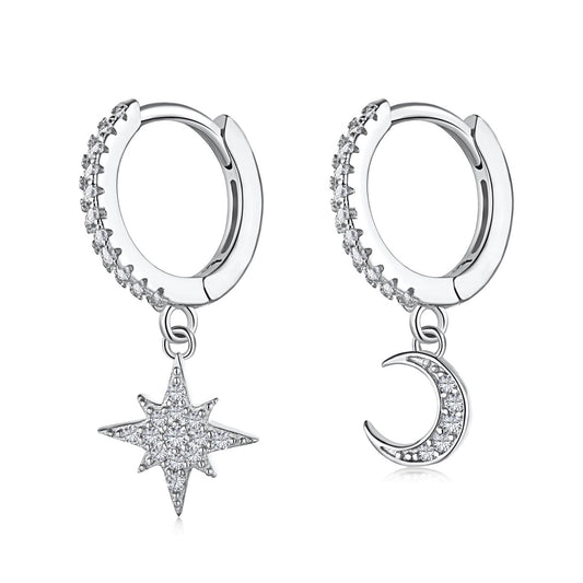 [Aura Jewelry]Star and Moon Asymmetric Earrings