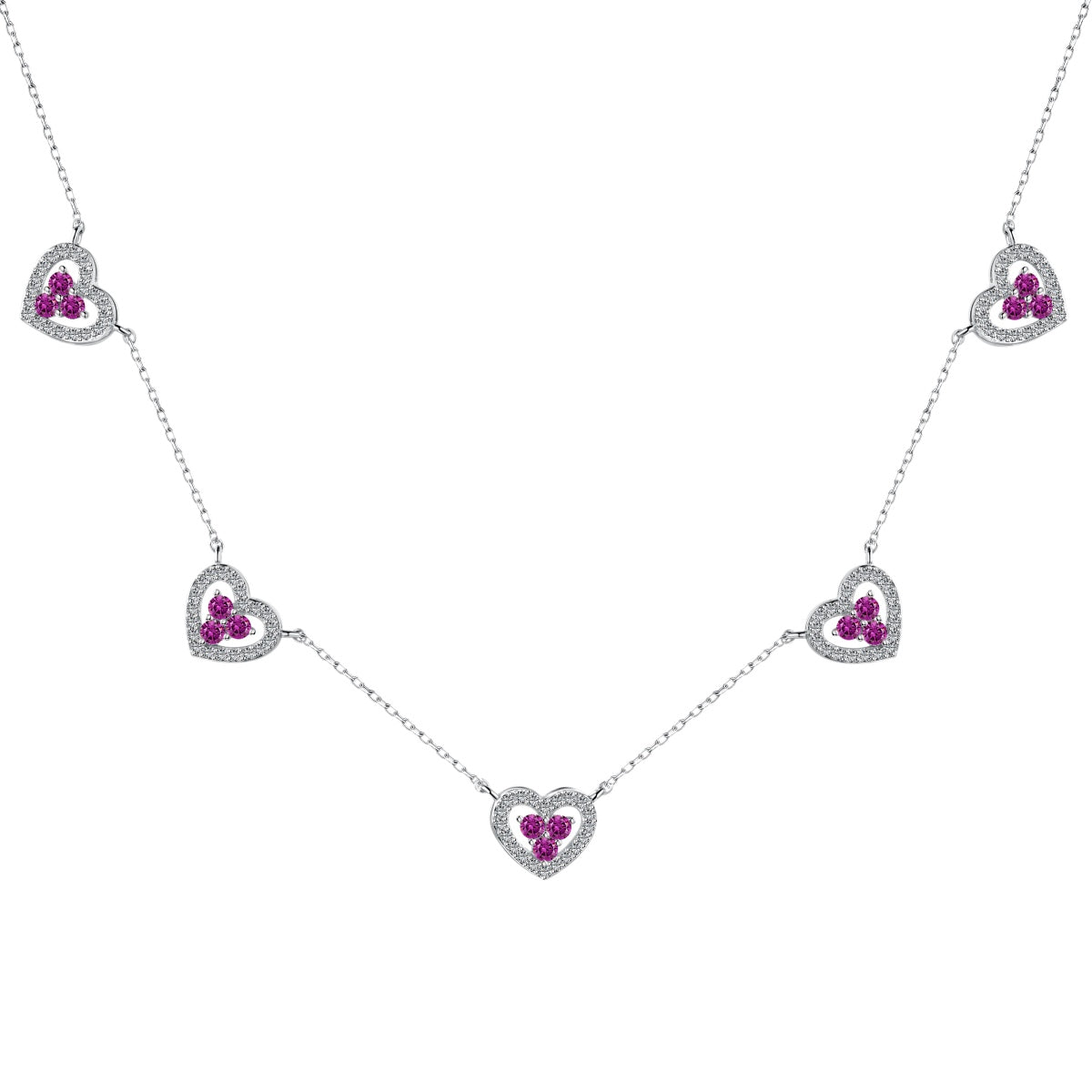 [Aura Jewelry]Sparkling Five Heart Necklace