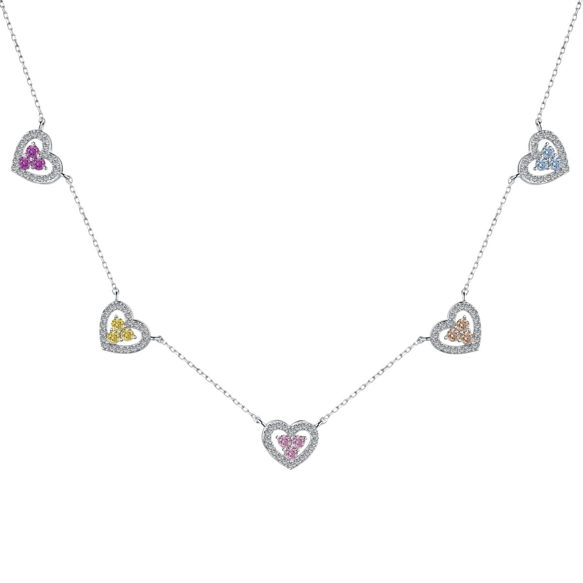 [Aura Jewelry]Sparkling Five Heart Necklace