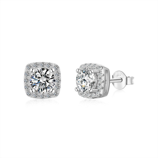 [Aura Jewelry]Classic Round Center Stone Stud Earrings