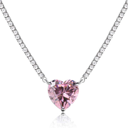 [Aura Jewelry]8.0 Carat Versatile Colorful Sweet Heart-Shaped Tennis Necklace