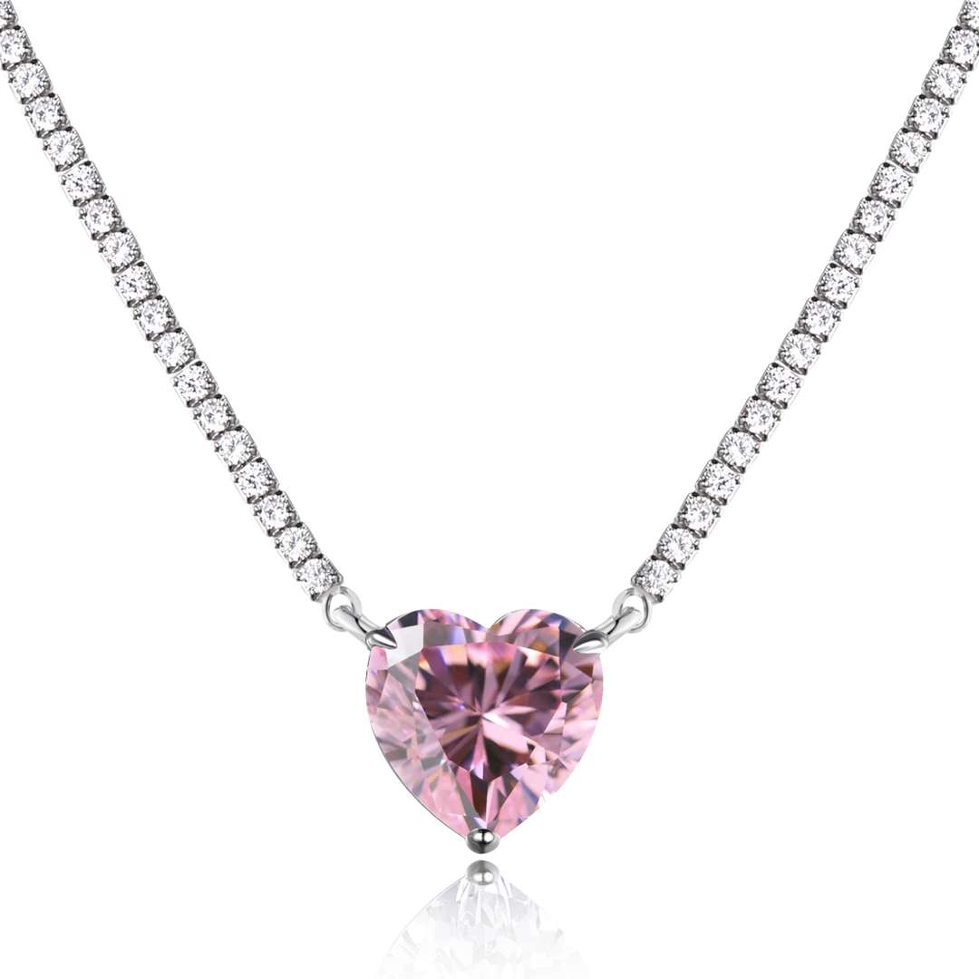 [Aura Jewelry]8.0 Carat Versatile Colorful Sweet Heart-Shaped Tennis Necklace