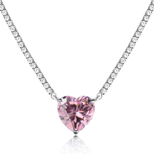 [Aura Jewelry]8.0 Carat Versatile Colorful Sweet Heart-Shaped Tennis Necklace