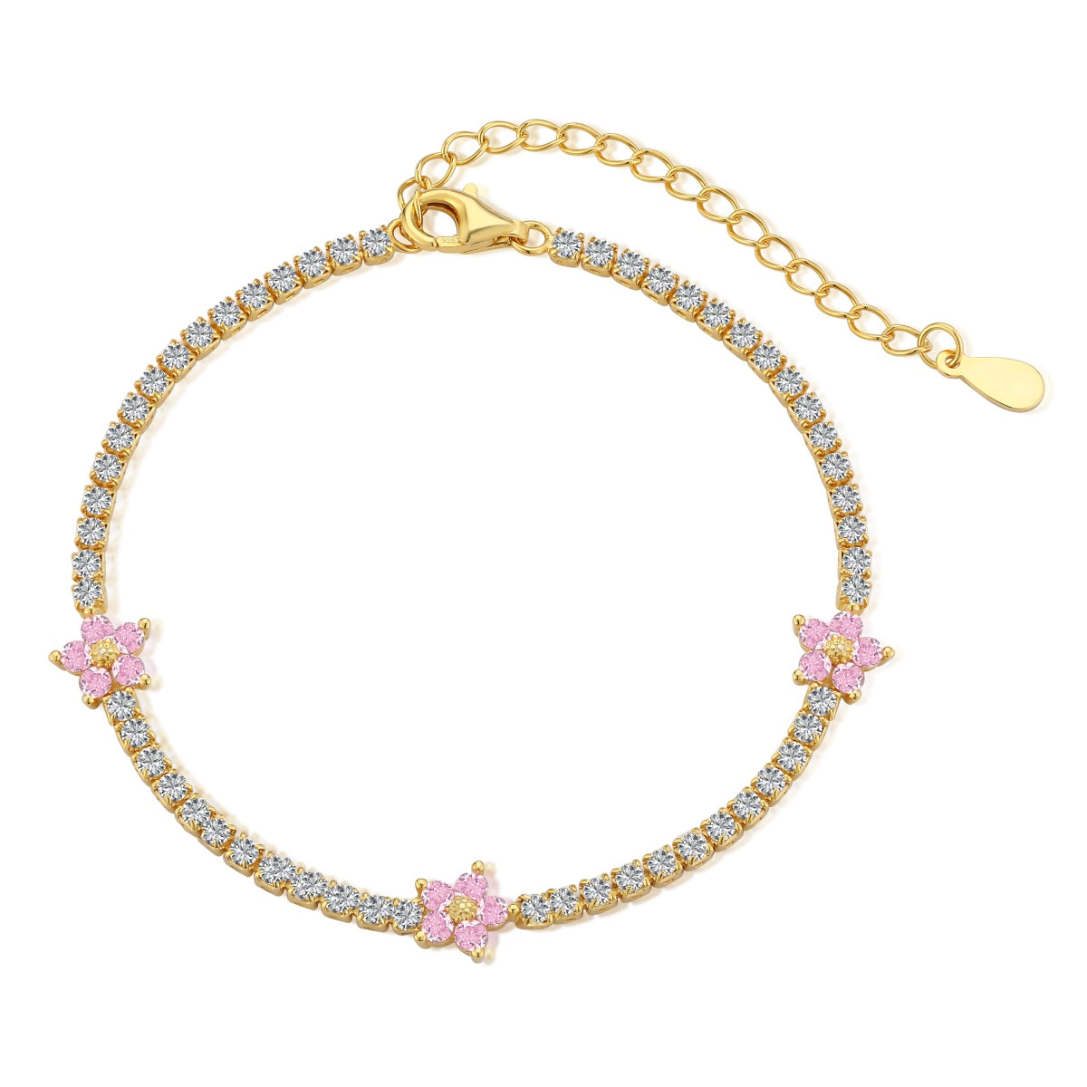 [Aura Jewelry]Sparkling Flower Shape Tennis Bracelet