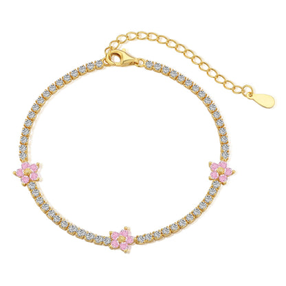 [Aura Jewelry]Sparkling Flower Shape Tennis Bracelet