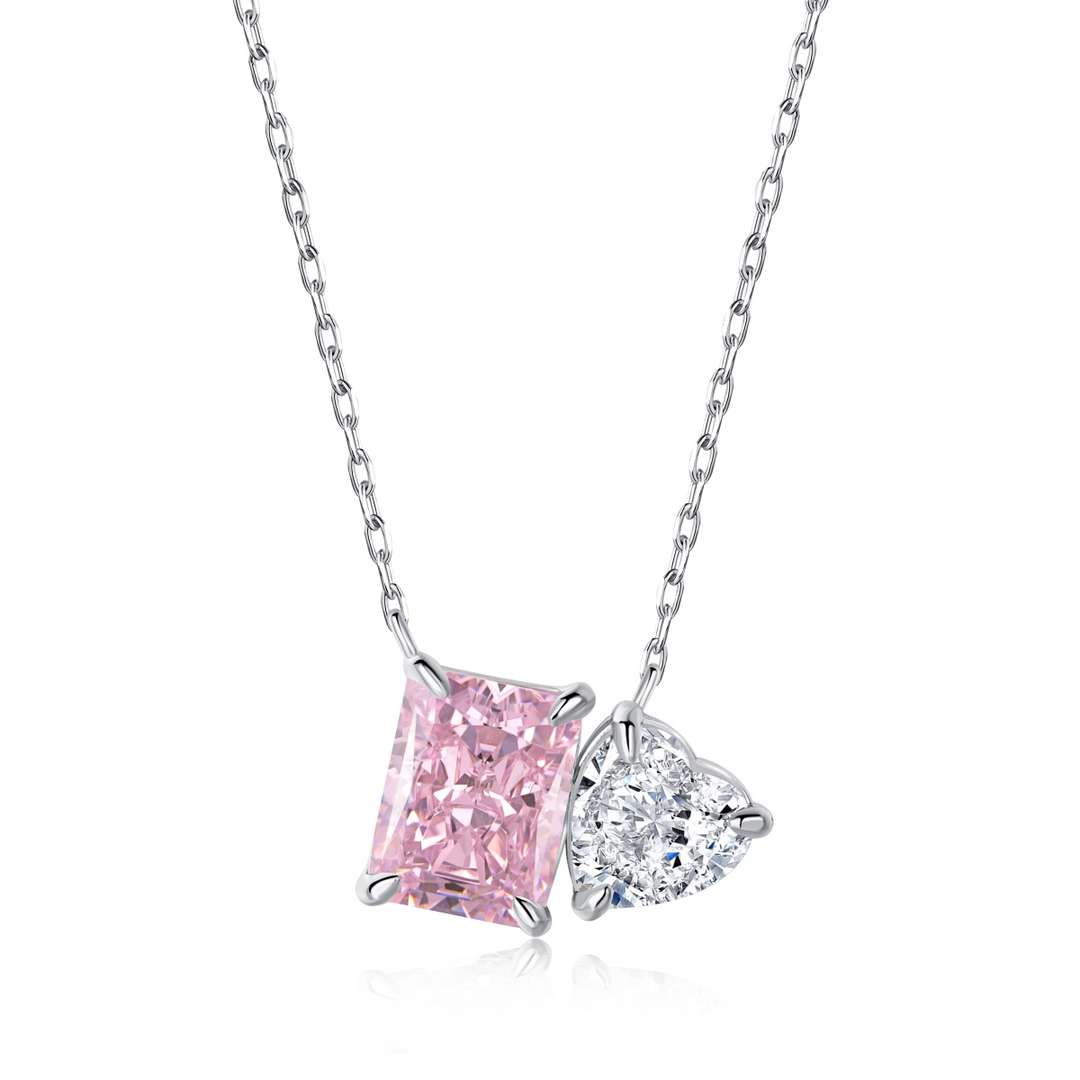 [Aura Jewelry]Dazzling Square & Heart Shape Necklace