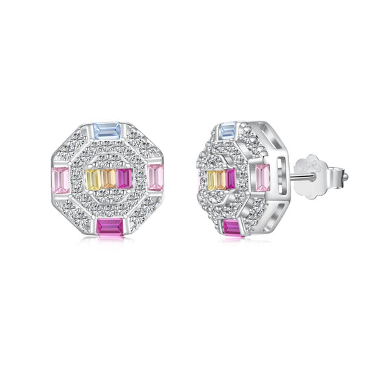 [Aura Jewelry]Ornate Colorful Octagon Shape Daily Earrings