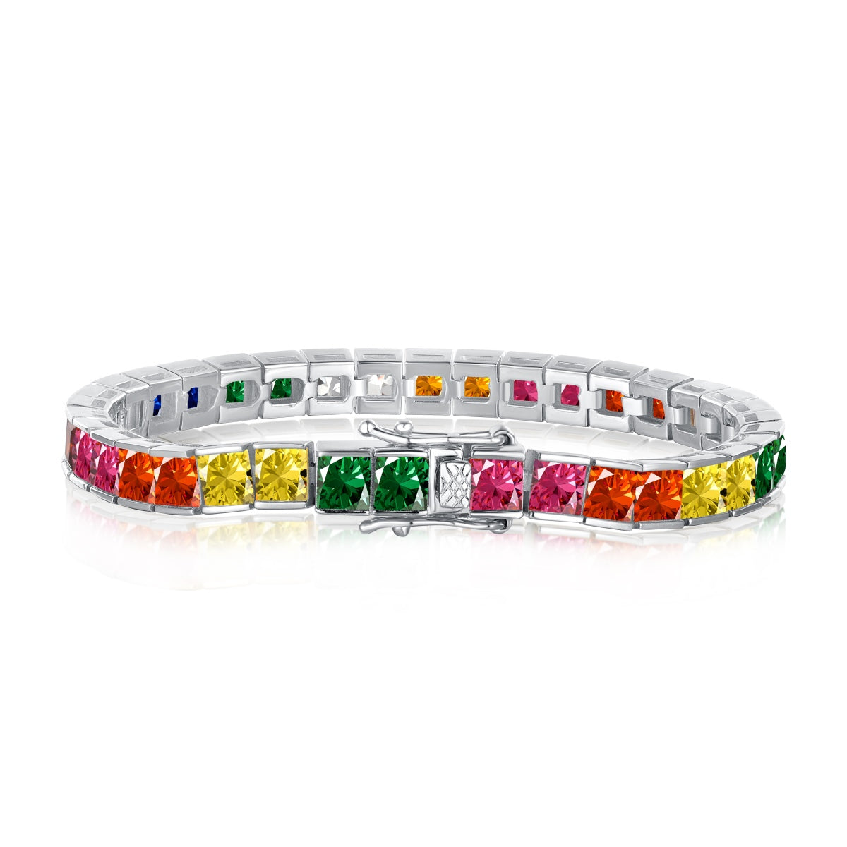 [Aura Jewelry]Radiant Colorful Princess Cut Tennis Bracelet