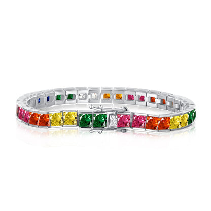 [Aura Jewelry]Radiant Colorful Princess Cut Tennis Bracelet