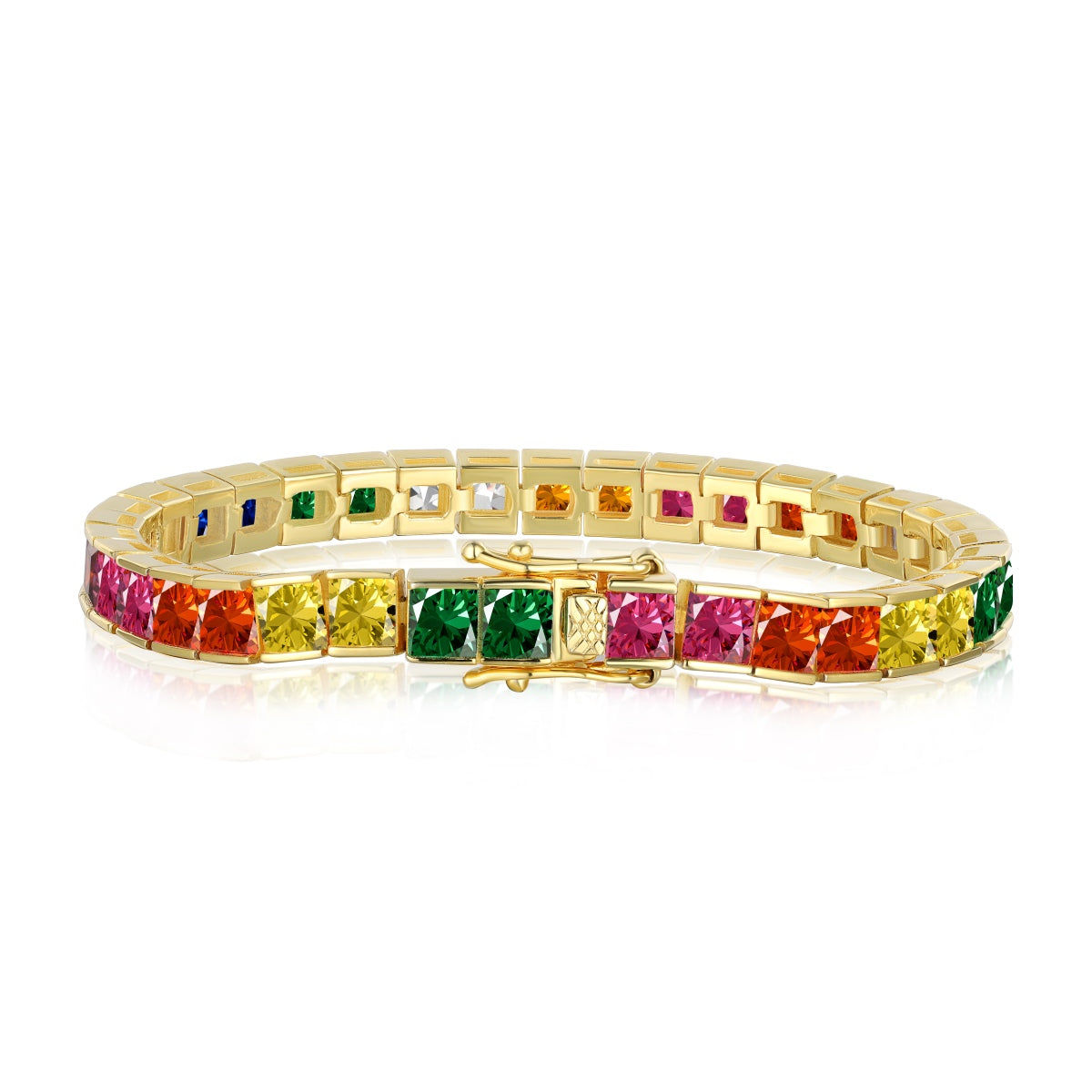 [Aura Jewelry]Radiant Colorful Princess Cut Tennis Bracelet