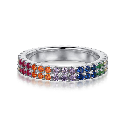 [Aura Jewelry]Unique Colorful Round Cut Tennis Ring