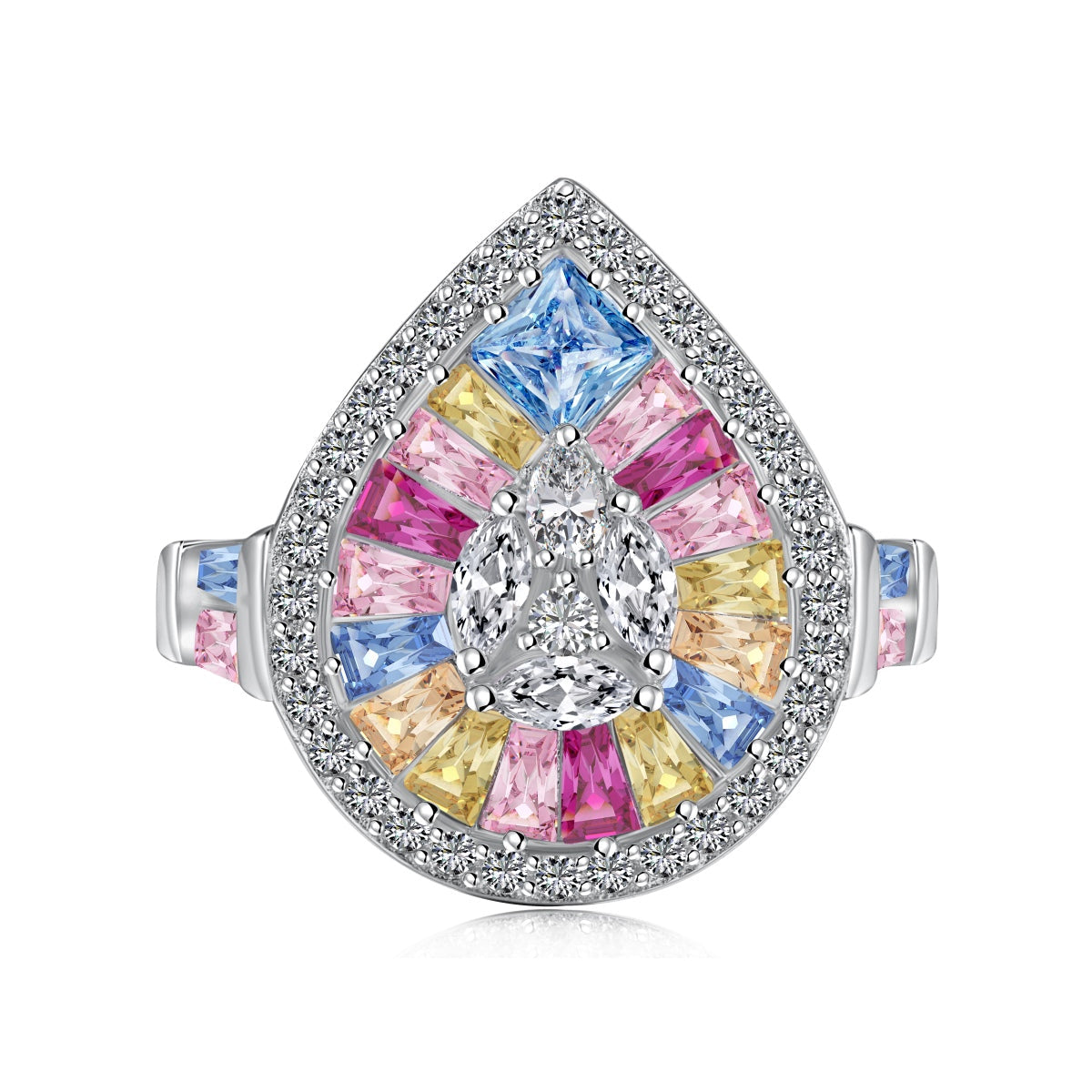 [Aura Jewelry]Elegant Colorful Water Drop Shape Banquet Ring