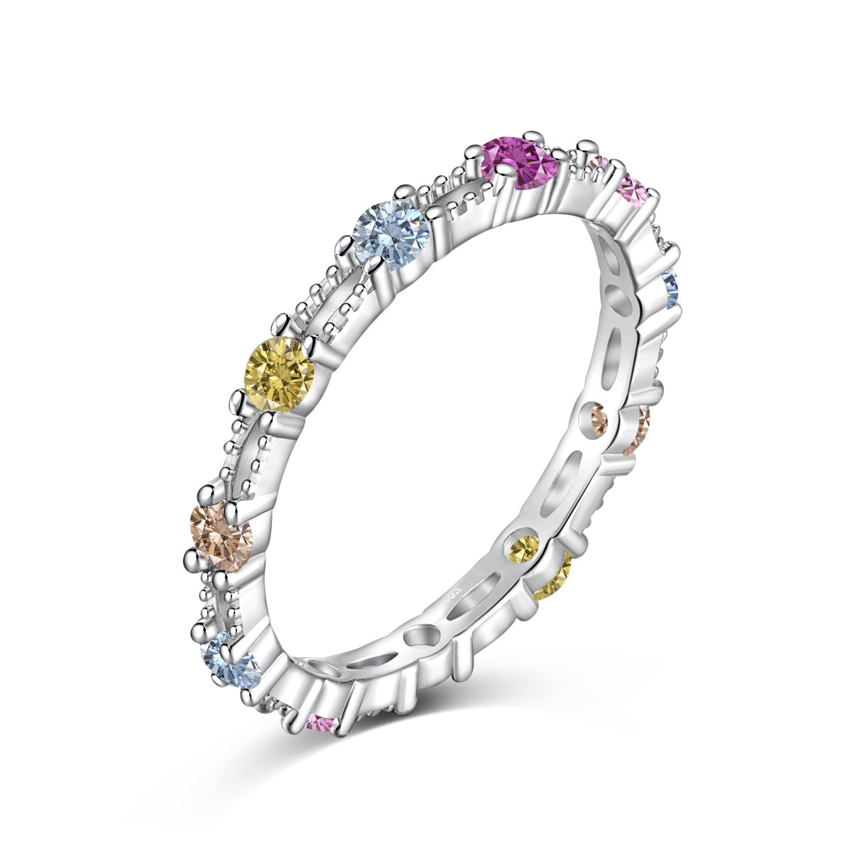 [Aura Jewelry]Sparkling Colorful Round Cut Tennis Ring