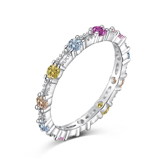 [Aura Jewelry]Sparkling Colorful Round Cut Tennis Ring