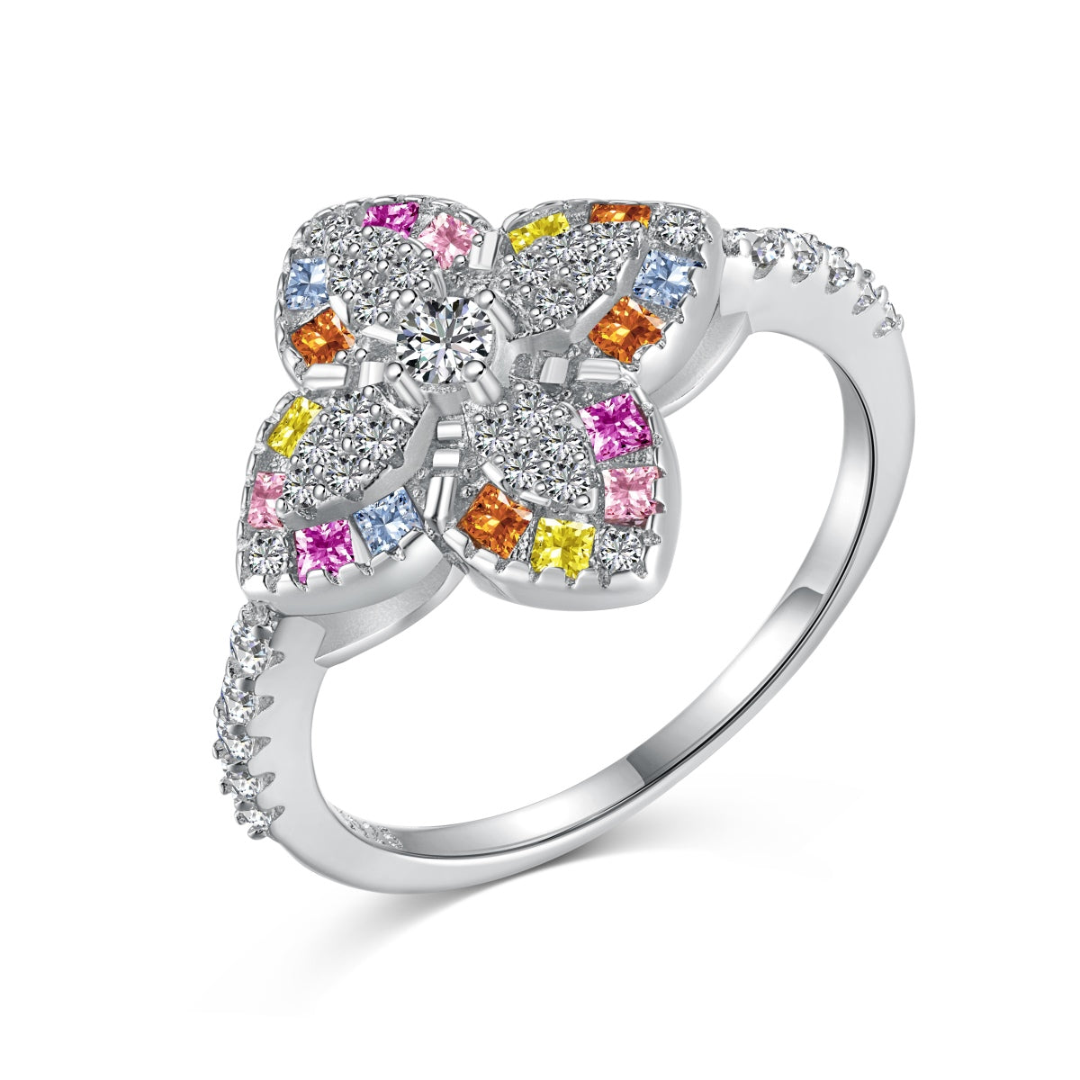 [Aura Jewelry]Luxurious Colorful Flower Shape Banquet Ring