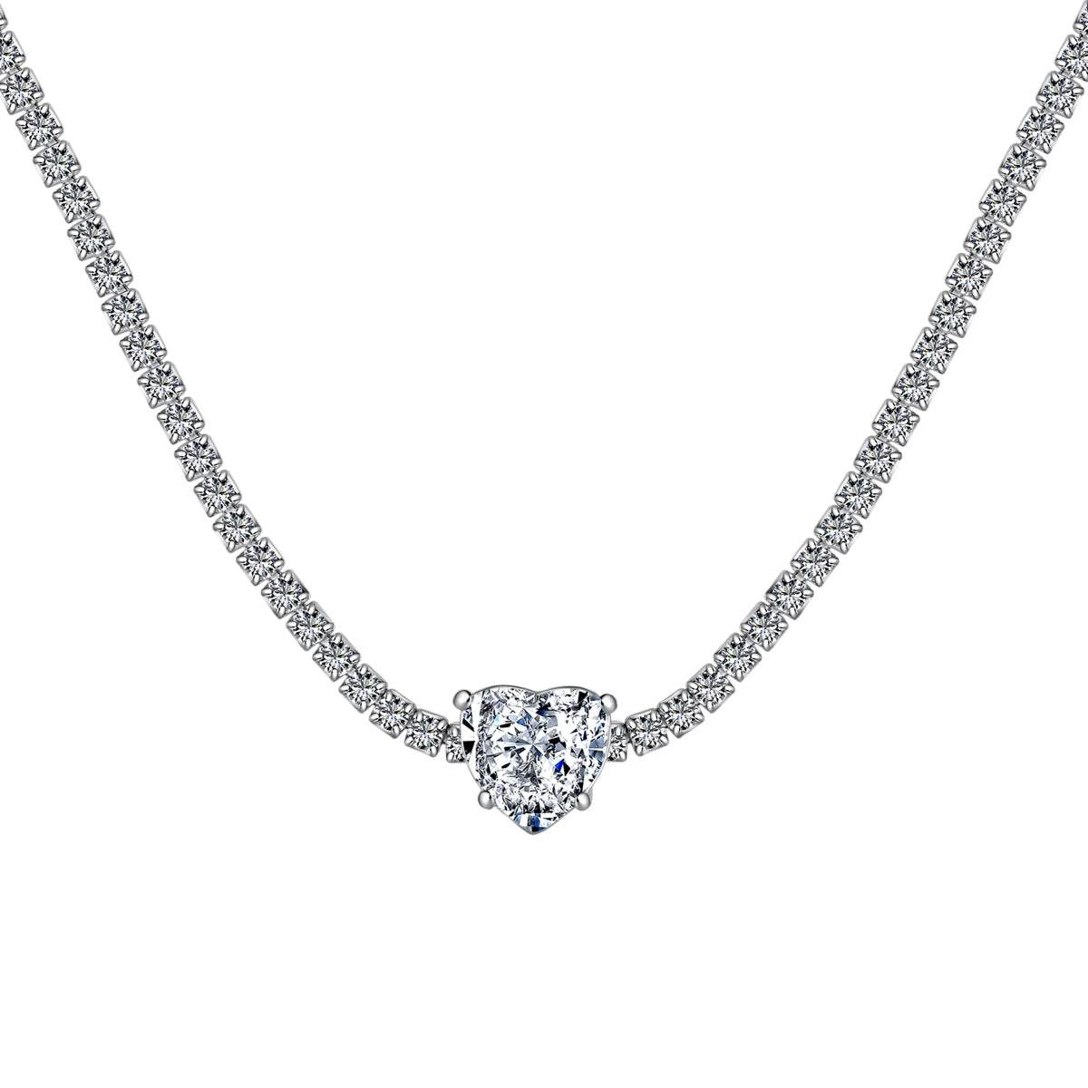 [Aura Jewelry]2.0 Carat Sparkling Tennis Heart Cut Necklace