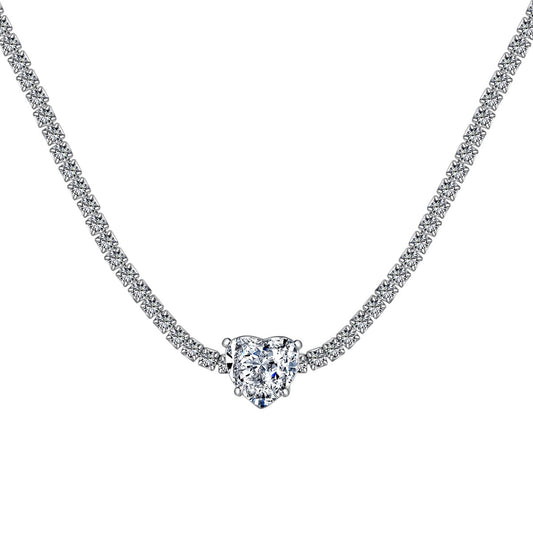 [Aura Jewelry]2.0 Carat Sparkling Tennis Heart Cut Necklace
