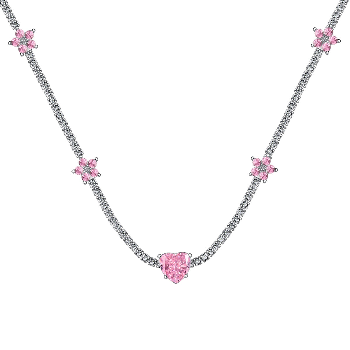 [Aura Jewelry]Dazzling Pink Heart Flower Necklace