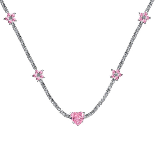[Aura Jewelry]Dazzling Pink Heart Flower Necklace