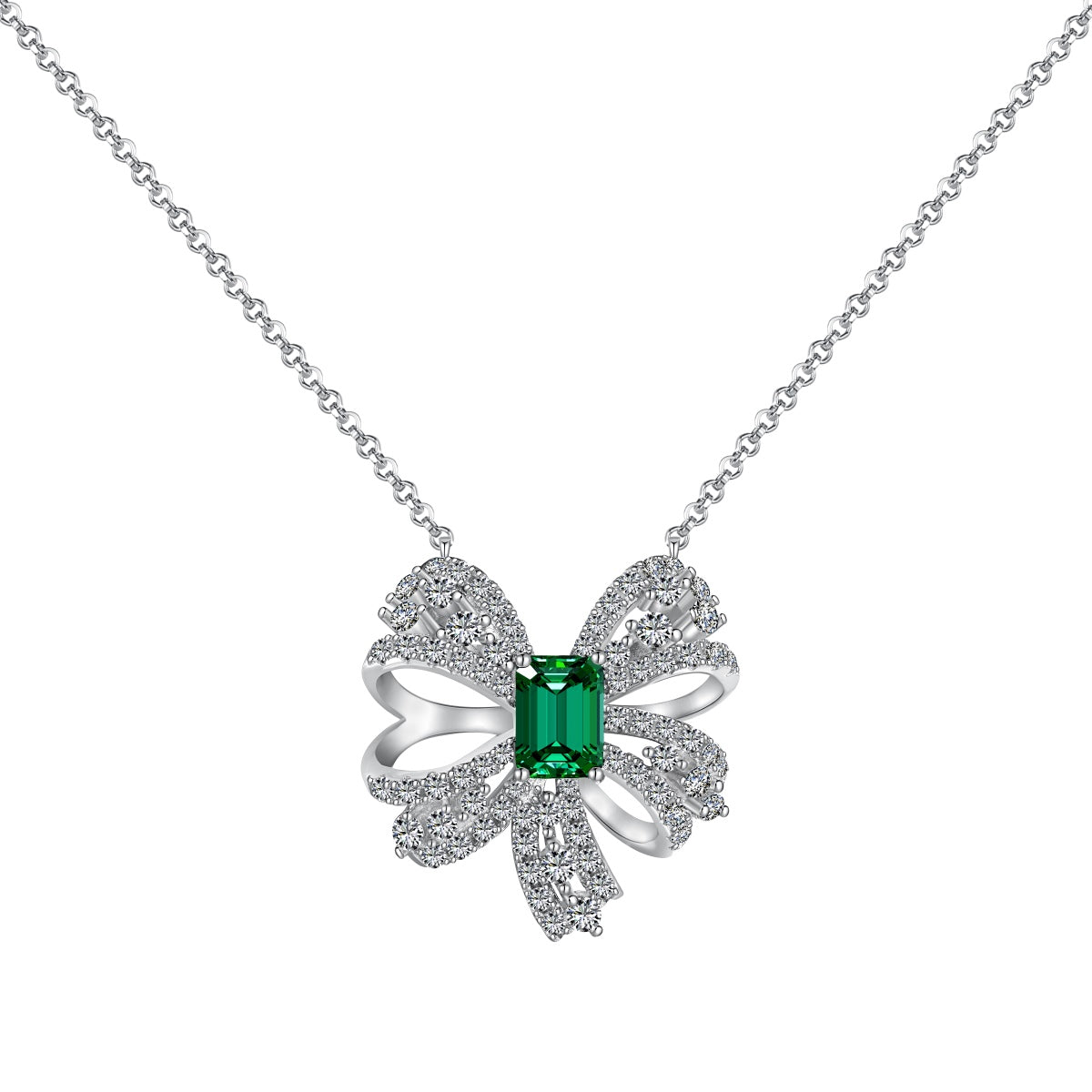 [Aura Jewelry]Luxurious Flower Shape Emerald Cut Necklace
