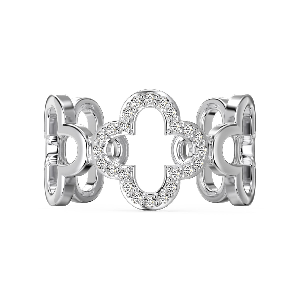 [Aura Jewelry]Hollow Design Four-Leaf Clover Flower Shape Ring