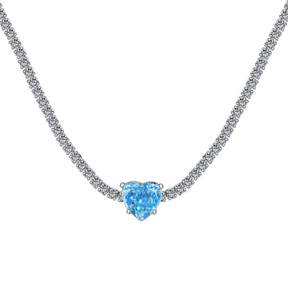 [Aura Jewelry]2.0 Carat Sparkling Tennis Heart Cut Necklace