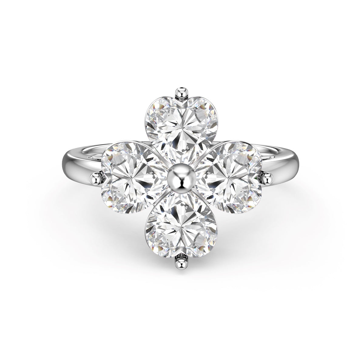 [Aura Jewelry]Heart-shaped Four-Leaf Clover Ball Ring