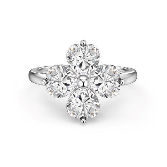 [Aura Jewelry]Heart-shaped Four-Leaf Clover Ball Ring