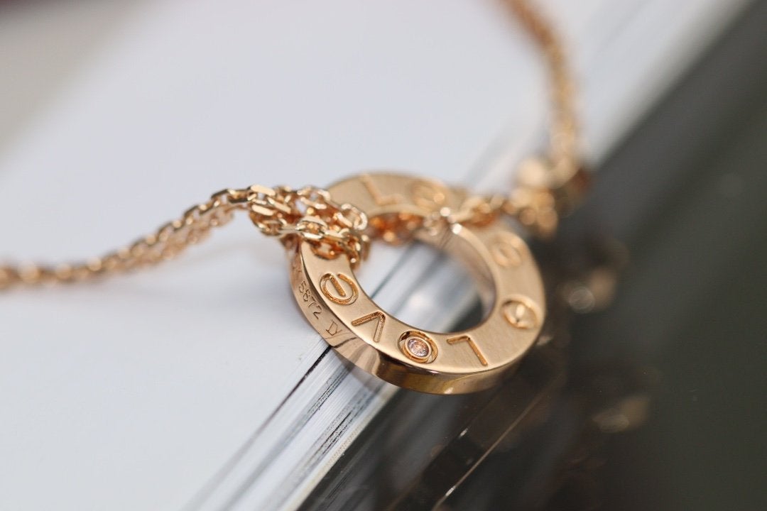 [⭐Aura]LOVE NECKLACE ADJUSTABLE ROSE GOLD 2 DIAMOND