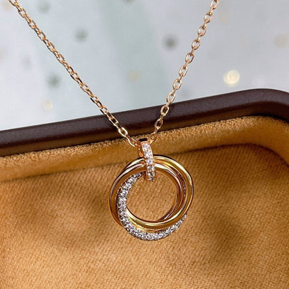 [⭐Aura]TRINITY NECKLACE SILVER GOLD PINK GOLD DIAMONDS