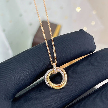 [⭐Aura]TRINITY NECKLACE SILVER GOLD PINK GOLD DIAMONDS