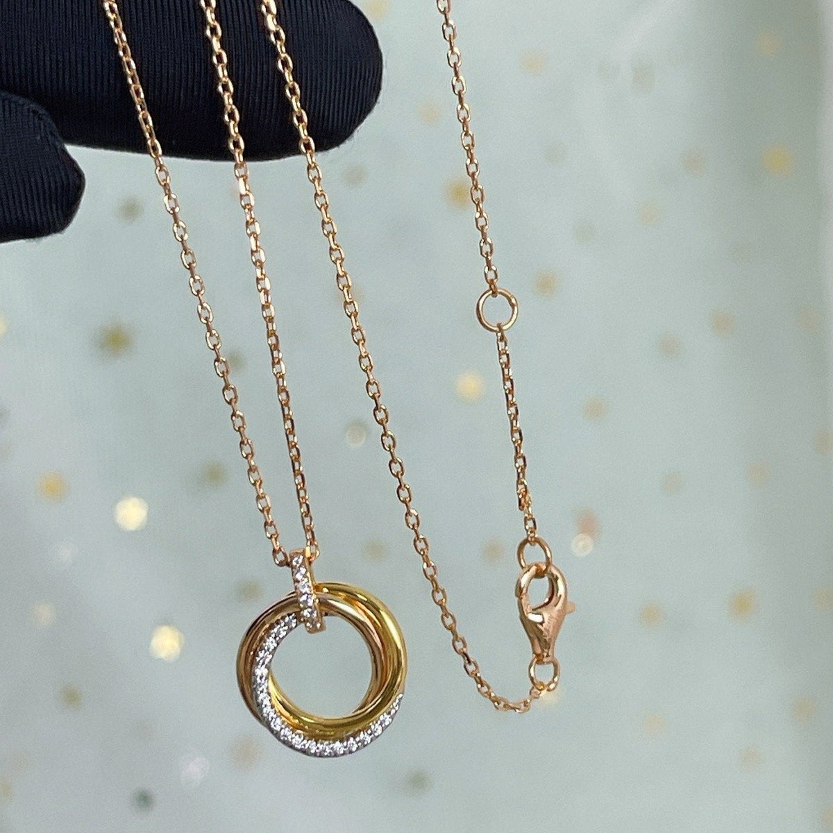 [⭐Aura]TRINITY NECKLACE SILVER GOLD PINK GOLD DIAMONDS