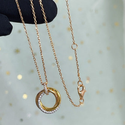 [⭐Aura]TRINITY NECKLACE SILVER GOLD PINK GOLD DIAMONDS