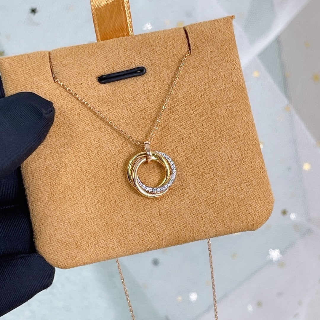 [⭐Aura]TRINITY NECKLACE SILVER GOLD PINK GOLD DIAMONDS