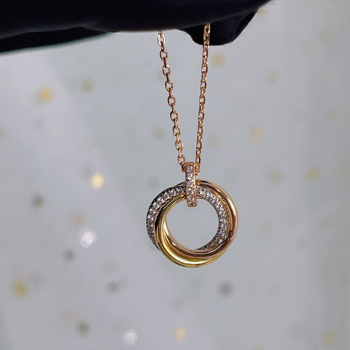 [⭐Aura]TRINITY NECKLACE SILVER GOLD PINK GOLD DIAMONDS