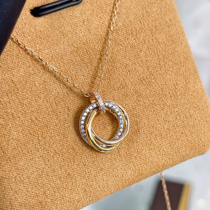 [⭐Aura]TRINITY NECKLACE SILVER GOLD PINK GOLD DIAMONDS