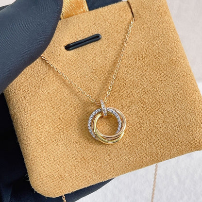 [⭐Aura]TRINITY NECKLACE SILVER GOLD PINK GOLD DIAMONDS